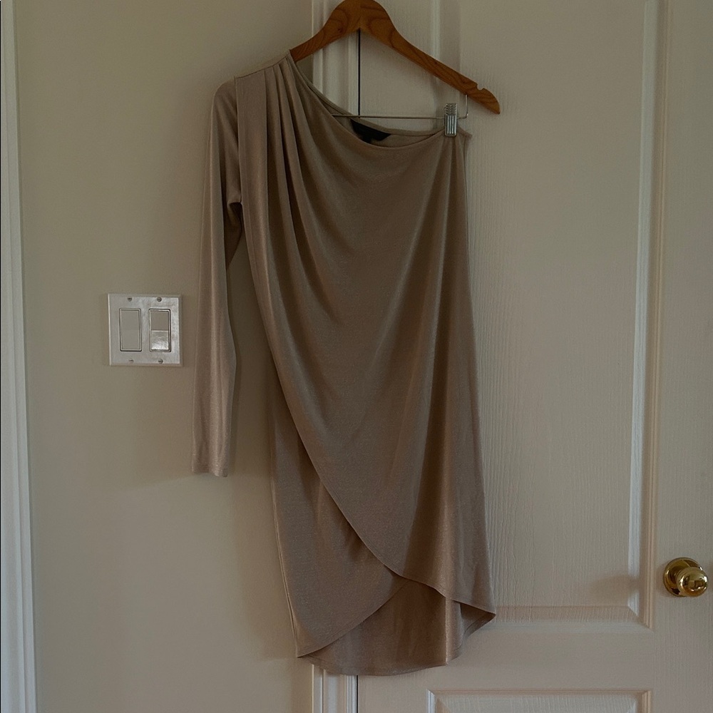 BCBGMaxAzria Tan Long Sleeve Asymmetrical Dress